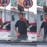 Malabarista sorprenden con un gallo en la cabeza y se hace viral